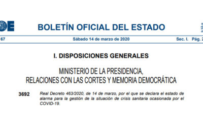 REAL DECRETO 463/2020, DE 14 DE MARZO, ESTADO DE ALARMA COVID-19