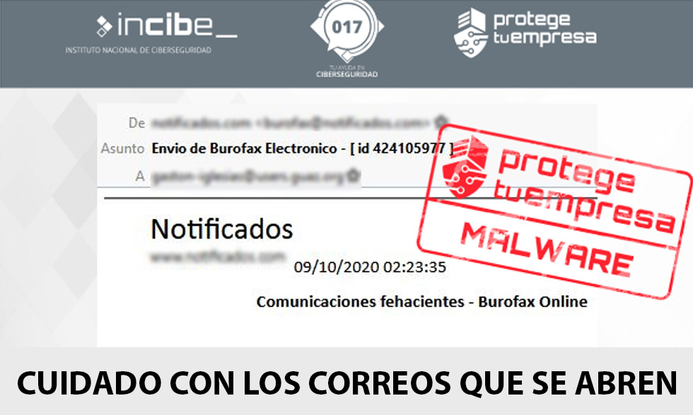 UN BUROFAX FALSO POR CORREO ELECTRÓNICO INTENTA INFECTAR TU DISPOSITIVO CON MALWARE